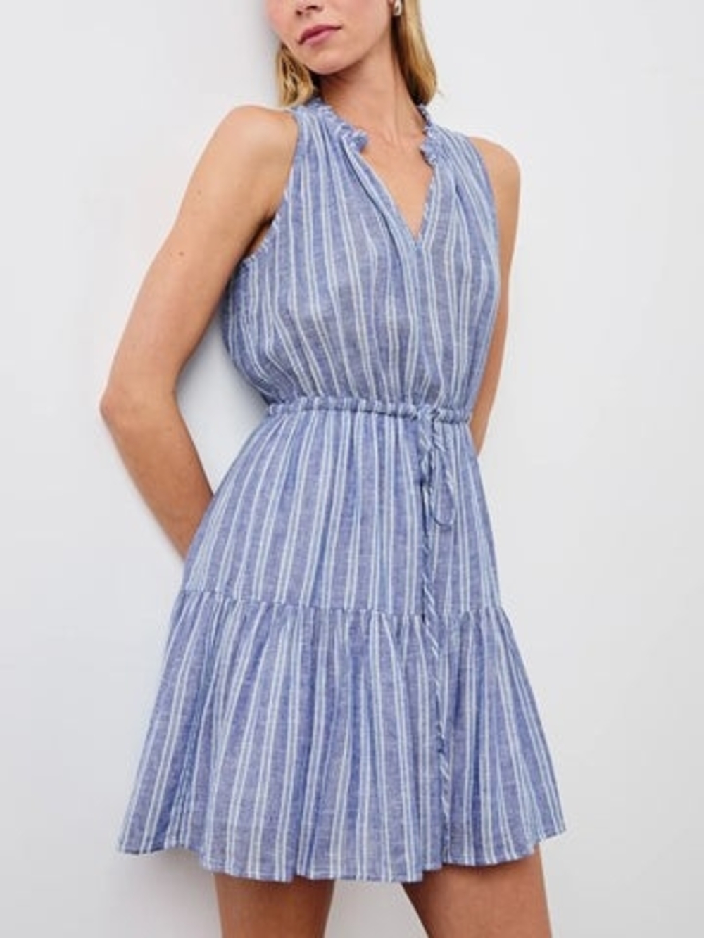Rails Blue and White Striped Sleeveless Tie-Waist Dress - Picture 1 of 4